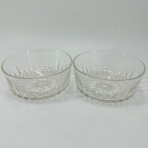 VINTAGE Arcoroc France Starburst Glass Bowls Set of 2 Diamond Point Dessert MCM